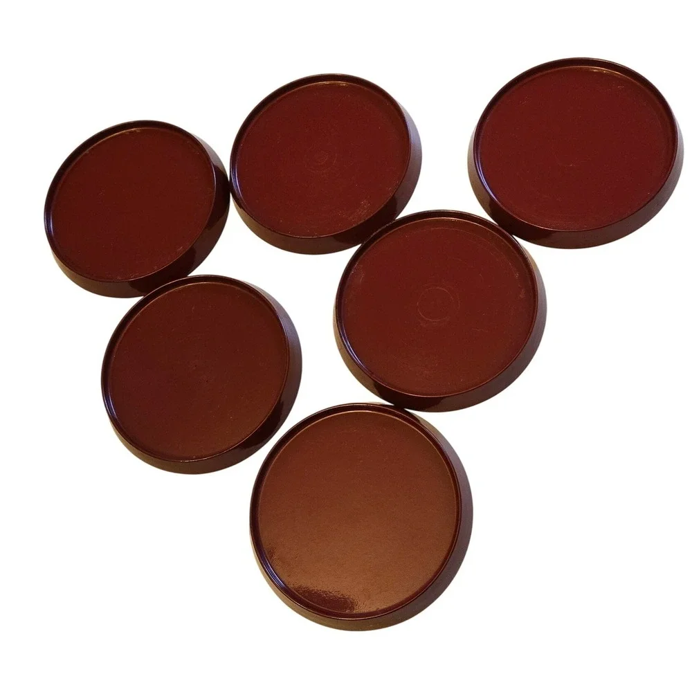 Vintage Japanese Lacquer Ware Crane‎ Coaster Set 6 Made in Japan